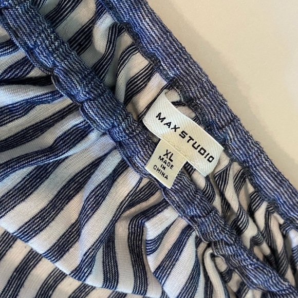 Max Studio Blue Striped Off The Shoulder Puff Sleeve Blouse Stretch Women XL - Picture 6 of 9
